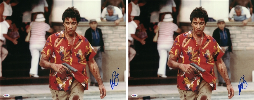 Lot of (2) Al Pacino Signed 16 x 20 "Scarface" Color Photograph Holding Gun & Bloodied (PSA/DNA)
